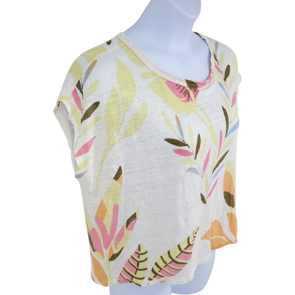 Cynthia Rowley Womens 100% Linen Colorful Floral Print Top Size L